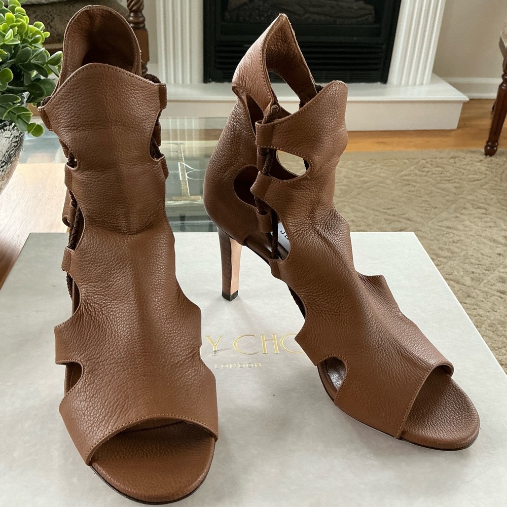Jimmy Choo Tan Leather Cutout Heels